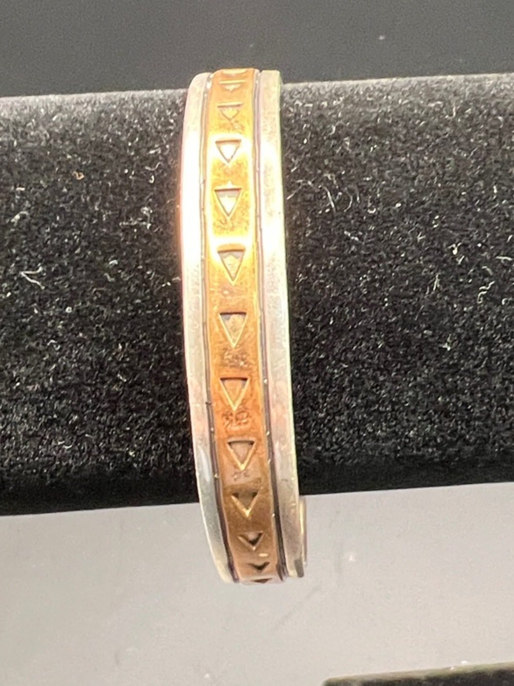 Two-Tone Brass and Silver Tri-Accent Bangle Bracelet